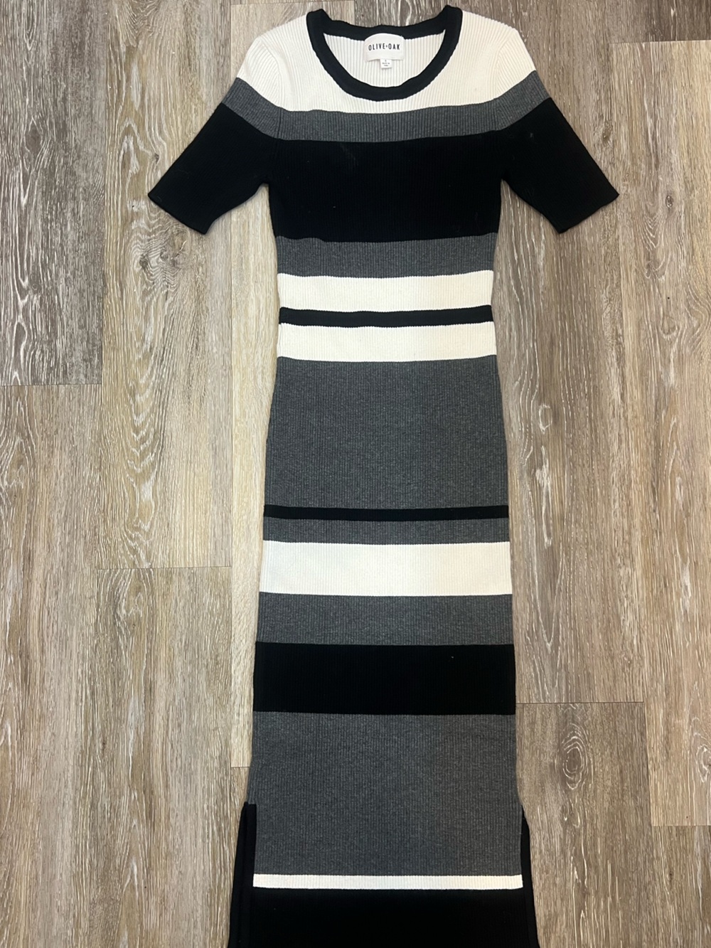 Olive & Oak Black, White & Gray Ribbed Stripe Dress